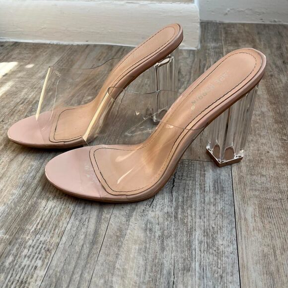 Cape Robbin Heel Sandals Women's 9 Clear and Tan - Picture 1 of 7